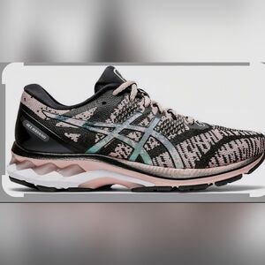 ASICS Women's Black and Pink FlyteFoam Running Shoe with Green Logo